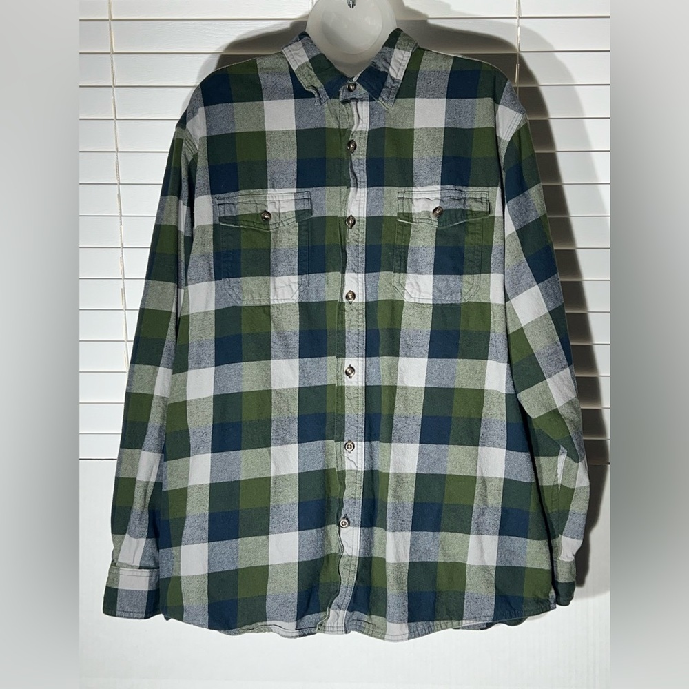 Red Head Mens Size XL Green Blue Plaid Long Sleeve Flannel Button Down Shirt